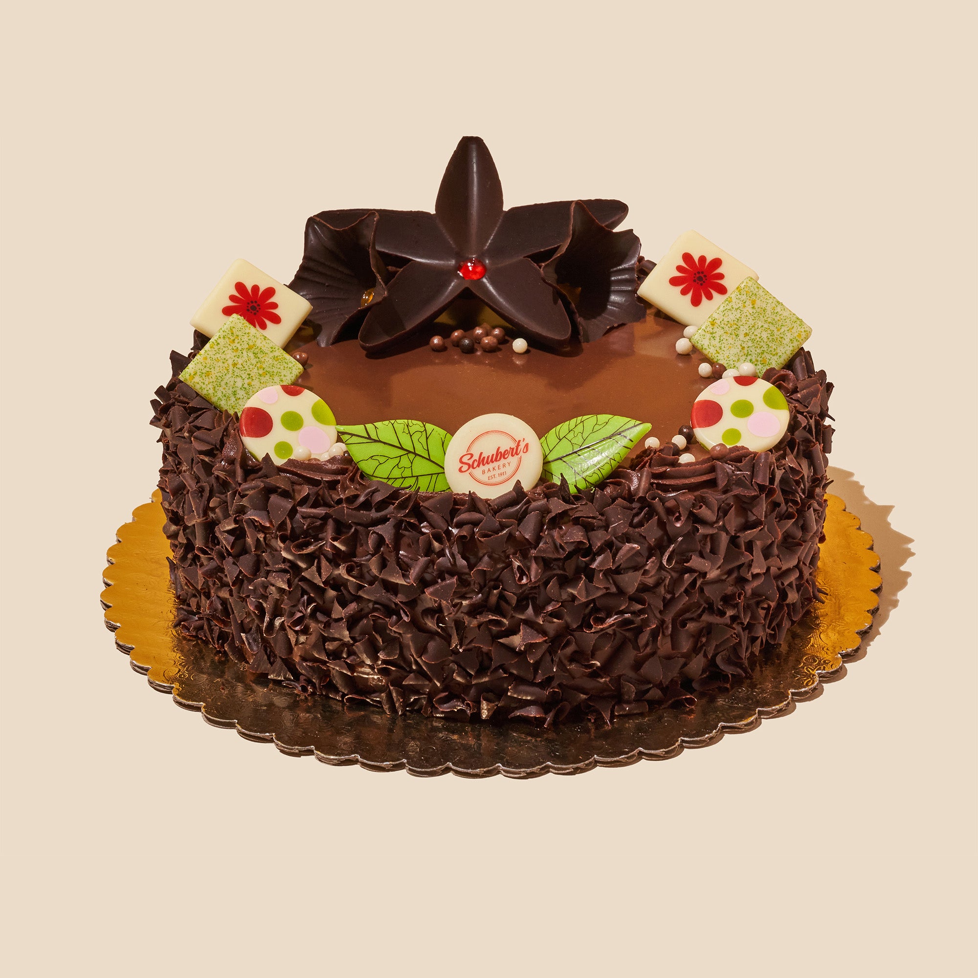 chocolate mousse cake with chocolate shavings
